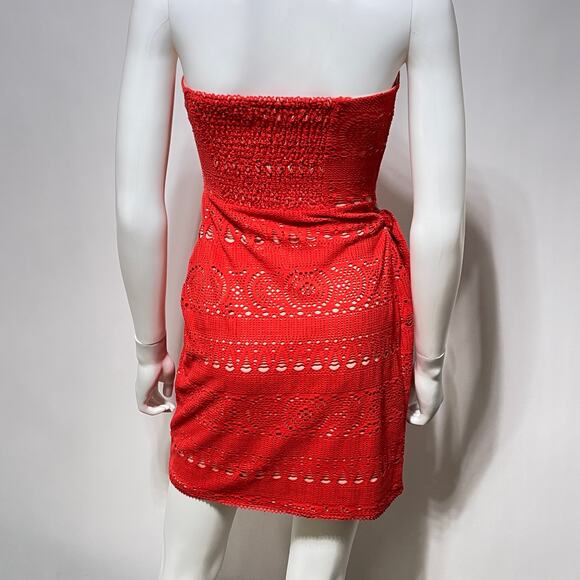 Free People Dress Women's Small Orange Oceanside Crochet Sleeveless Faux Wrap - Picture 9 of 13